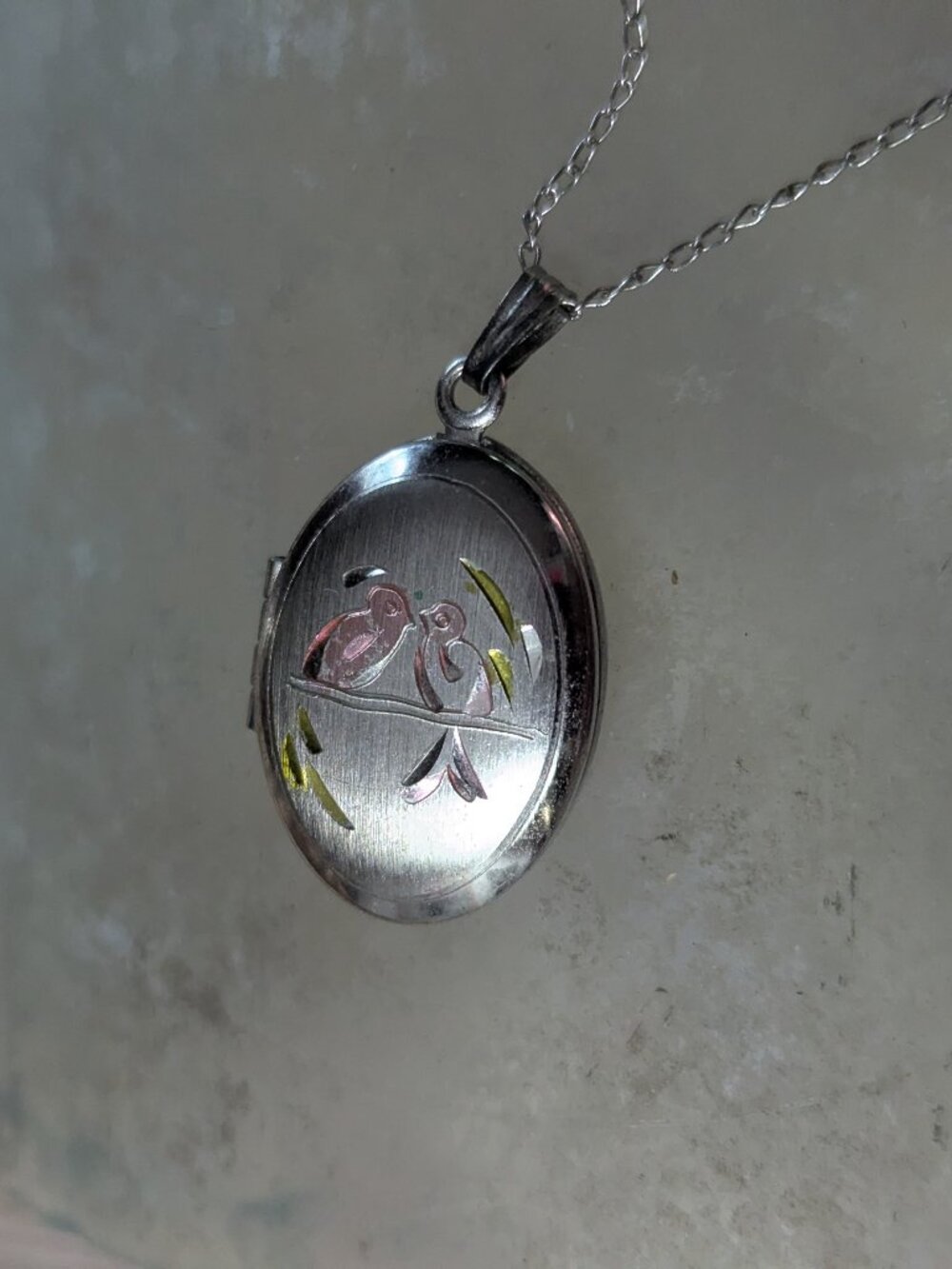 Vintage Engraved Silver Enamel Swallow Bird Locket Necklace